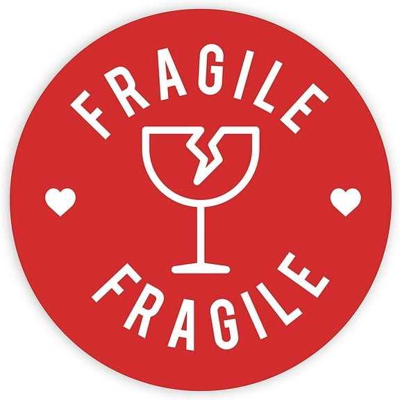 Koyal Wholesale Round Small Business Labels, Red Fragile Glass, Set of 120