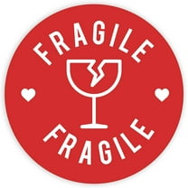 Koyal Wholesale Round Small Business Labels, Red Fragile Glass, Set of 120