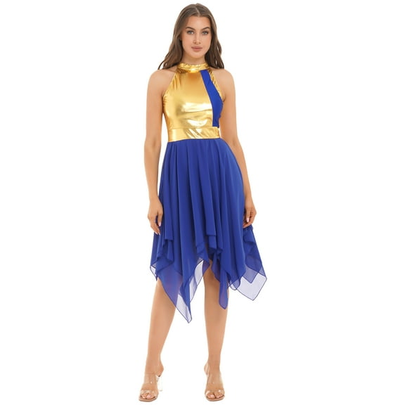 YEAHDOR Womens Ruffled Asymmetrical Hem Praise Liturgical Dance Dress Costume