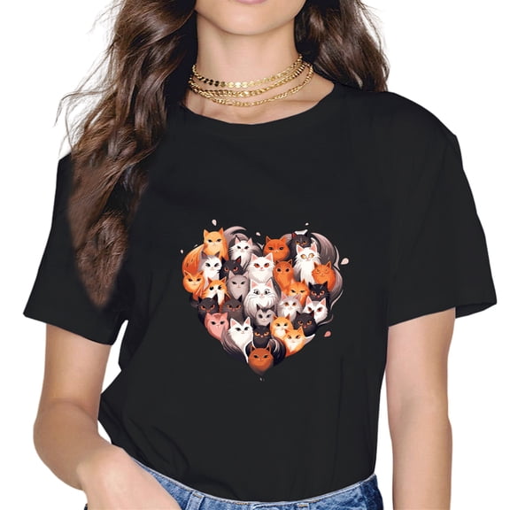 Cat T-Shirt Heart Shape Cat T-Shirt Valentines Day Outfit T-Shirt