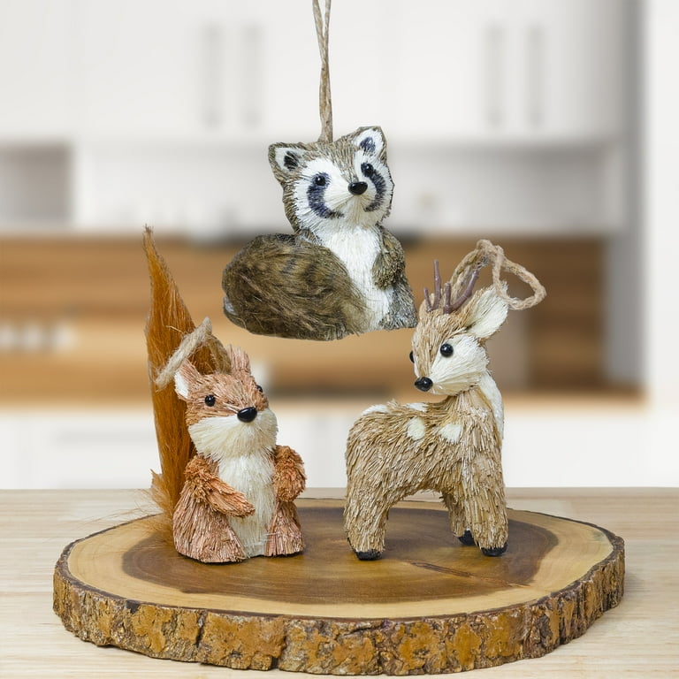 AuldHome Woodland Friends Figurines Set of 3 Deer Raccoon Squirrel Forest Animals Decor for Fall Christmas Winter and Themed Decor or Parties