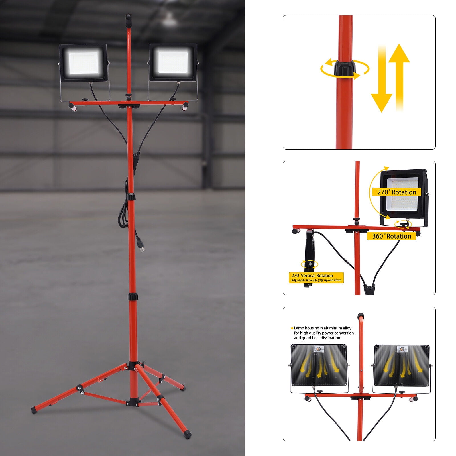 Red Portable LED Work Light with Stand Indoor/Outdoor IP65 Waterproof ...