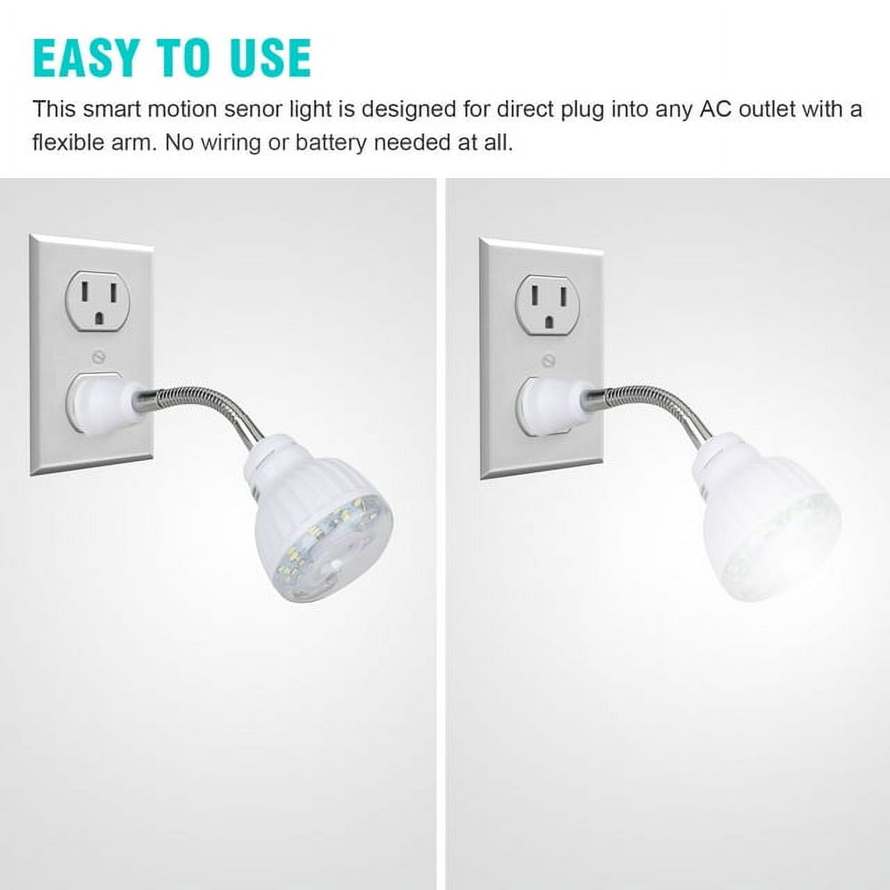 2Pcs 3W Night Lights Auto On/Off, Night Lights Plug Into Wall, Motion Sensor AC Outlet Kids Night Lights for Bedroom, Kitchen, Bathroom, Baby Room, Hallway, White