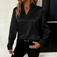 thumbnail image 2 of Eiyaclvo Satin Shirts for Women Long Sleeve Collared V Neck Business Casual Tops Elegant Business Office Blouse Loose Solid Top, 2 of 9