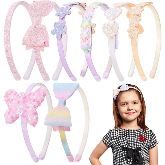 Bocaoying 8 Pcs Toddler Girl Glitter Headbands, Pink Sparkly Bow Hair Accessories for Kids