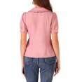 thumbnail image 3 of INSPIRE CHIC Chambray Shirt for Women's Peter Pan Collar Puff Sleeve Vintage Denim Blouse XS Pink, 3 of 5