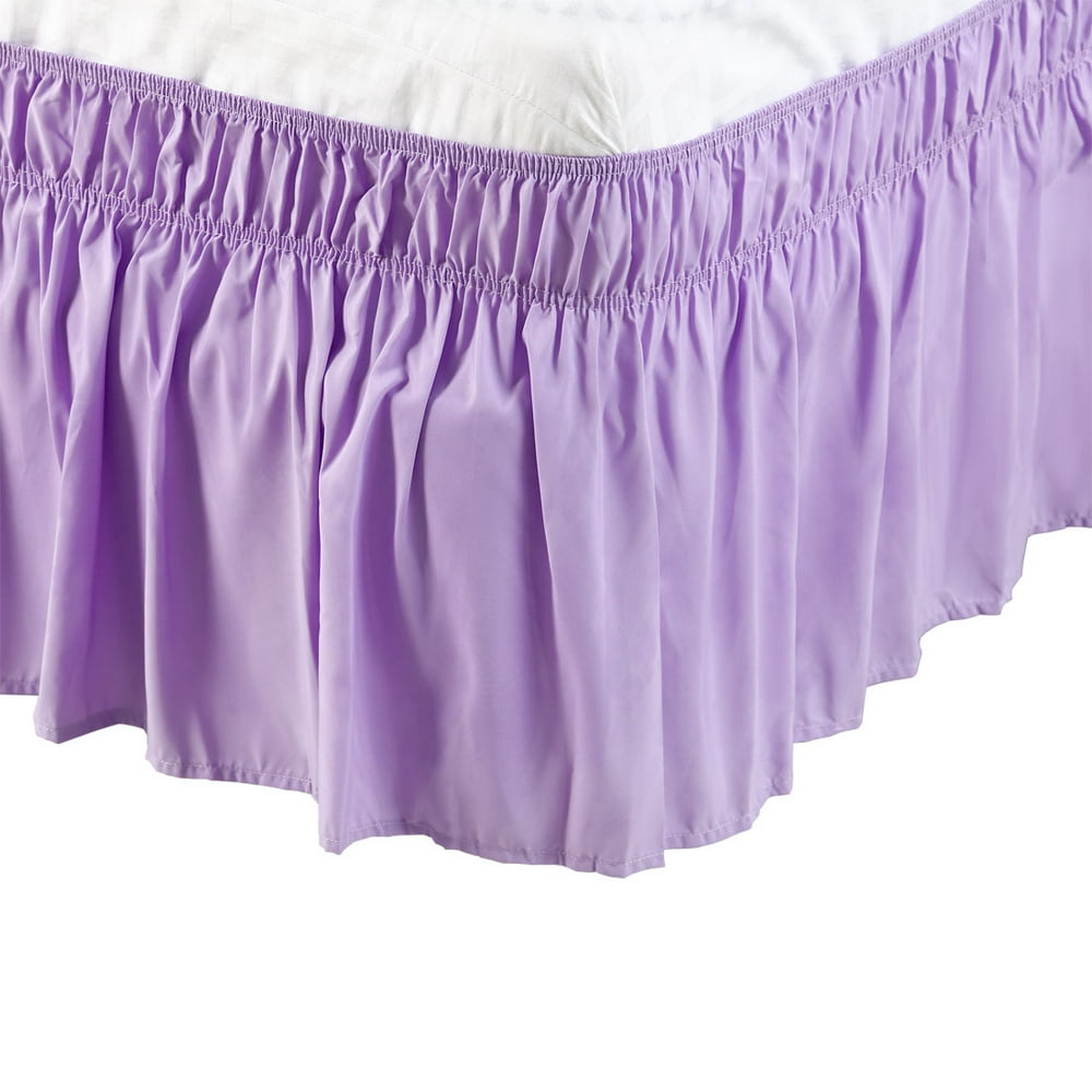 Elastic Bed Wrap Dust Ruffled Bed Skirt with 15" Drop Light Purple