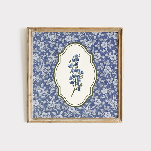 Blue Flower Print, Cottagecore Wall Art, Trendy Apartment Decor, Square Wall Art Wall Art, Modern Wall Decor, 16x16 UNFRAMED