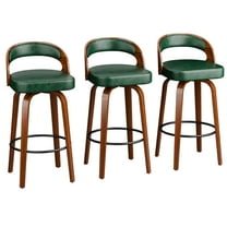 Hersunpl Swivel Bar Stools Set of 3, 26" Counter Height Barstools with Back & Arms, Faux Leather Upholstered Chairs with Bentwood Frame for Kitchen Island – Black