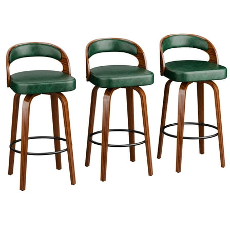 Hersunpl Swivel Bar Stools Set of 3, 26" Counter Height Barstools with Back & Arms, Faux Leather Upholstered Chairs with Bentwood Frame for Kitchen Island – Black