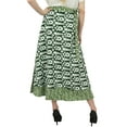 thumbnail image 2 of Phagun Robe Bohème Verte en Coton, Jupe Portefeuille Réversible Imprimée Ikat pour l'Été, 2 of 6