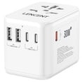 thumbnail image 1 of Adaptador Universal de Viaje LENCENT Blanco con Carga Rápida PD 30W y 2 Puertos USB + 3 USB-C, 1 of 8