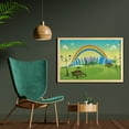 thumbnail image 2 of Cartoon Wall Art with Frame, Design Park Bench Hills Apartments Rainbow Beams Flowers Art Print, Printed Fabric Poster for Bathroom Living Room, 35" x 23", Multicolor, by Ambesonne, 2 of 2