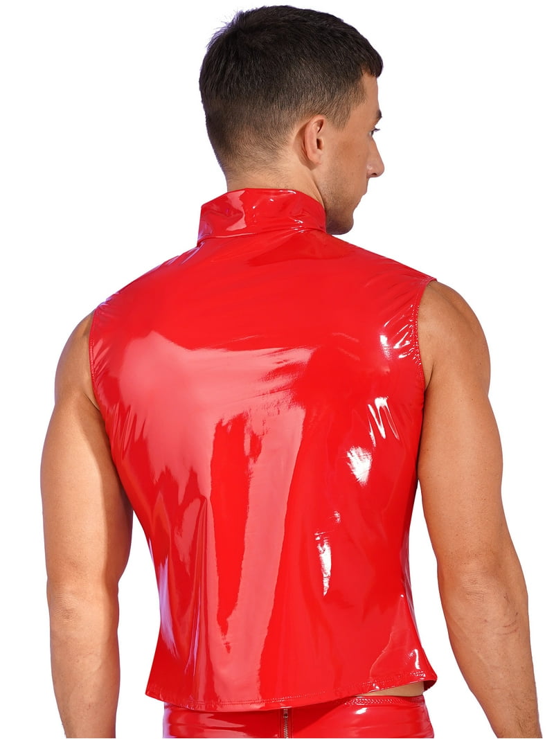 CHICTRY Mens Wet Look Shirt Zipper Sleeveless Vest Patent Leather