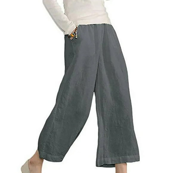 VEKDONE Womens Linen Long Pants Gray L