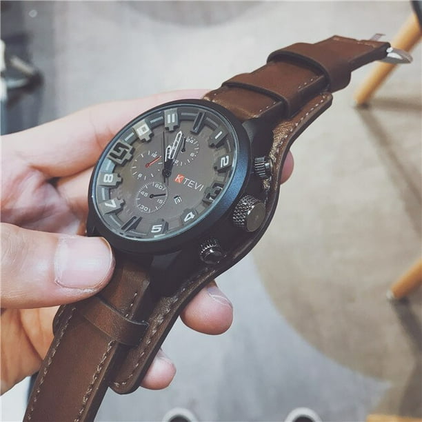 Reloj para hombre relojes deportivos de esfera grande correa de cuero reloj de pulsera de cuarzo de gran tamano reloj militar del ejercito reloj Masculino oferta Tan Jianjun unisex Walmart en