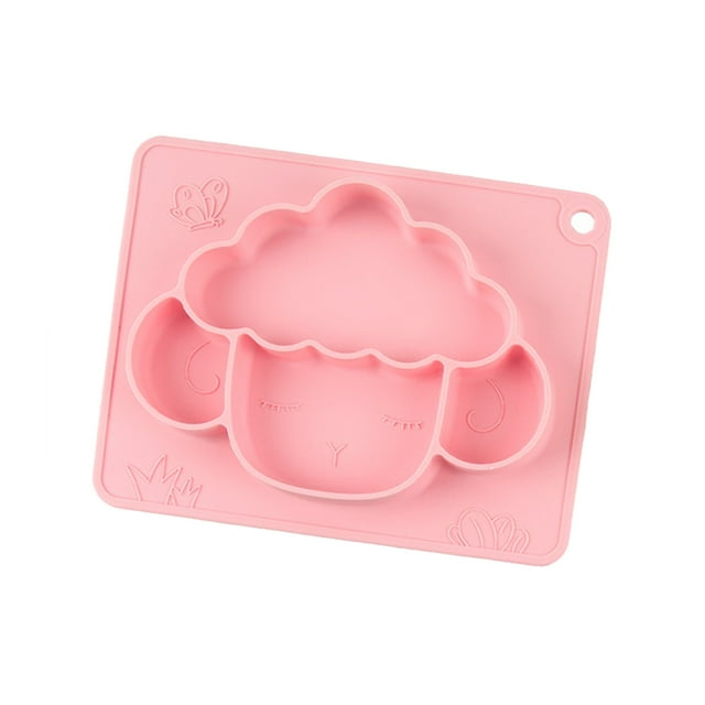 Child Feeding Plate Baby Dinner Plate Divided Grids Cartoon Animal Shaped Prevent Slip Silicone Eating Plates For Children Pink