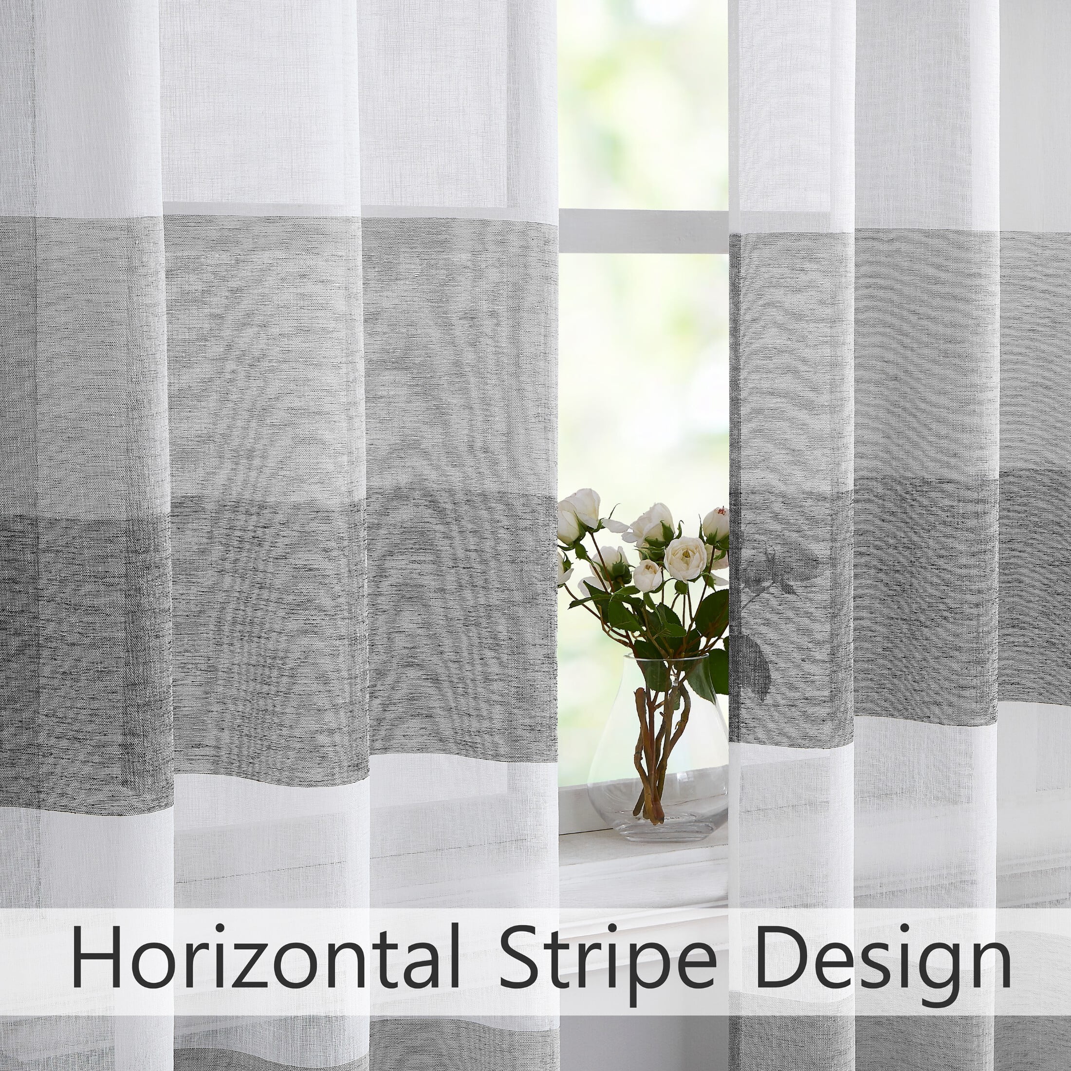 Uptown Home Gray Charcoal Color Block Rustic Window Sheer Curtain Panel for Bedroom/Living Room Linen Texture Farmhouse Drapes, Grommet Top, 40"x84"x2