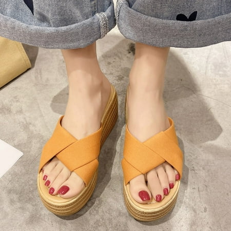 

〖Yilirongyumm〗 Orange 38 Sandals Women Fashion Summer Women Sandals Wedge Heel Middle Heel Thick Sole Leopard Print Multicolor Lightweight Casual
