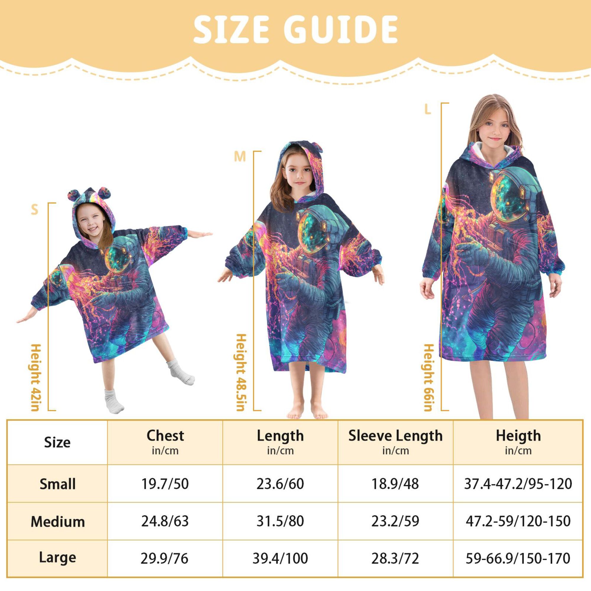 FORMRS Wearable Blanket Hoodie with Sleeves for Kids Cozy Flannel Sweatshirt, Space Astronaut