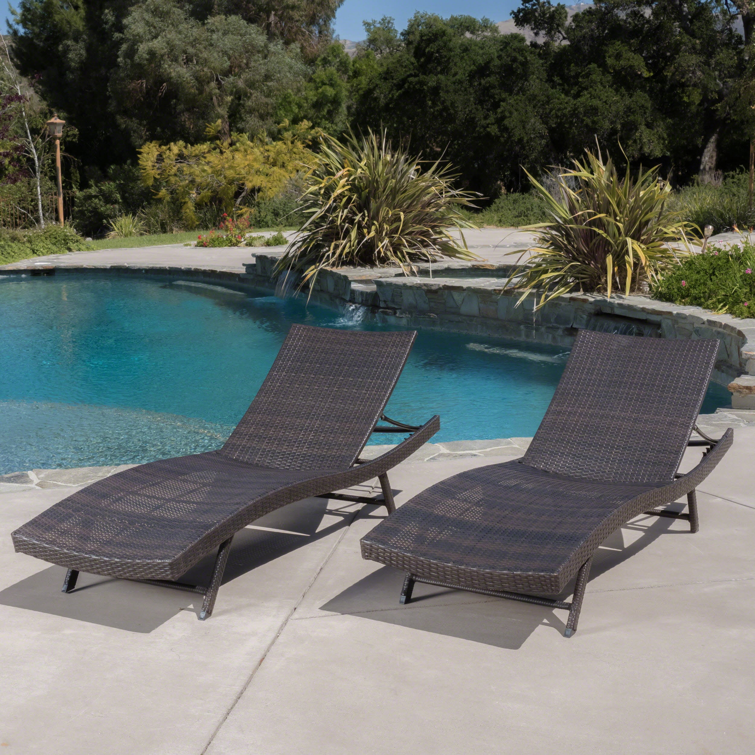 Gdf Studio Portofine Outdoor Wicker Chaise Lounge Set Of 2 Brown