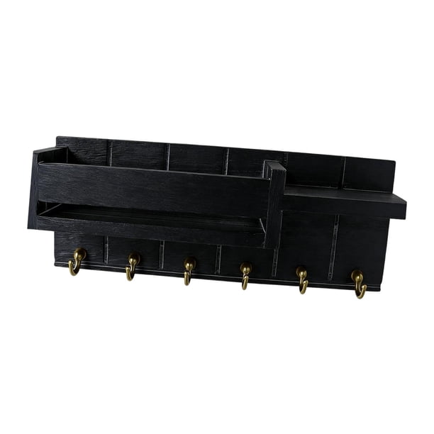 Soporte para llaves de pared con ganchos, organizador de correo fácil de instalar, estante de entrada para llaves. Negro