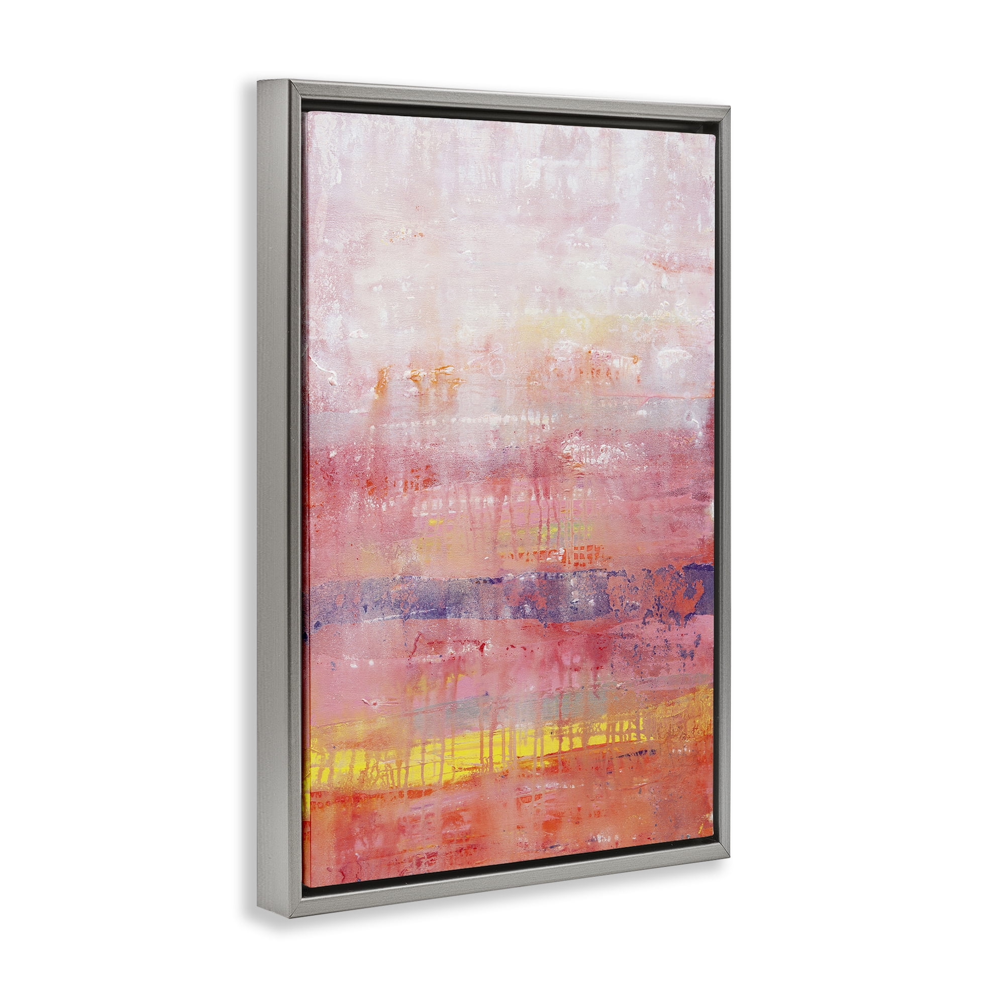 Stupell Industries Modern Paint Drip on Pink Abstract Painting Gray Floater Framed Canvas Art Print Wall Art, 17 x 25