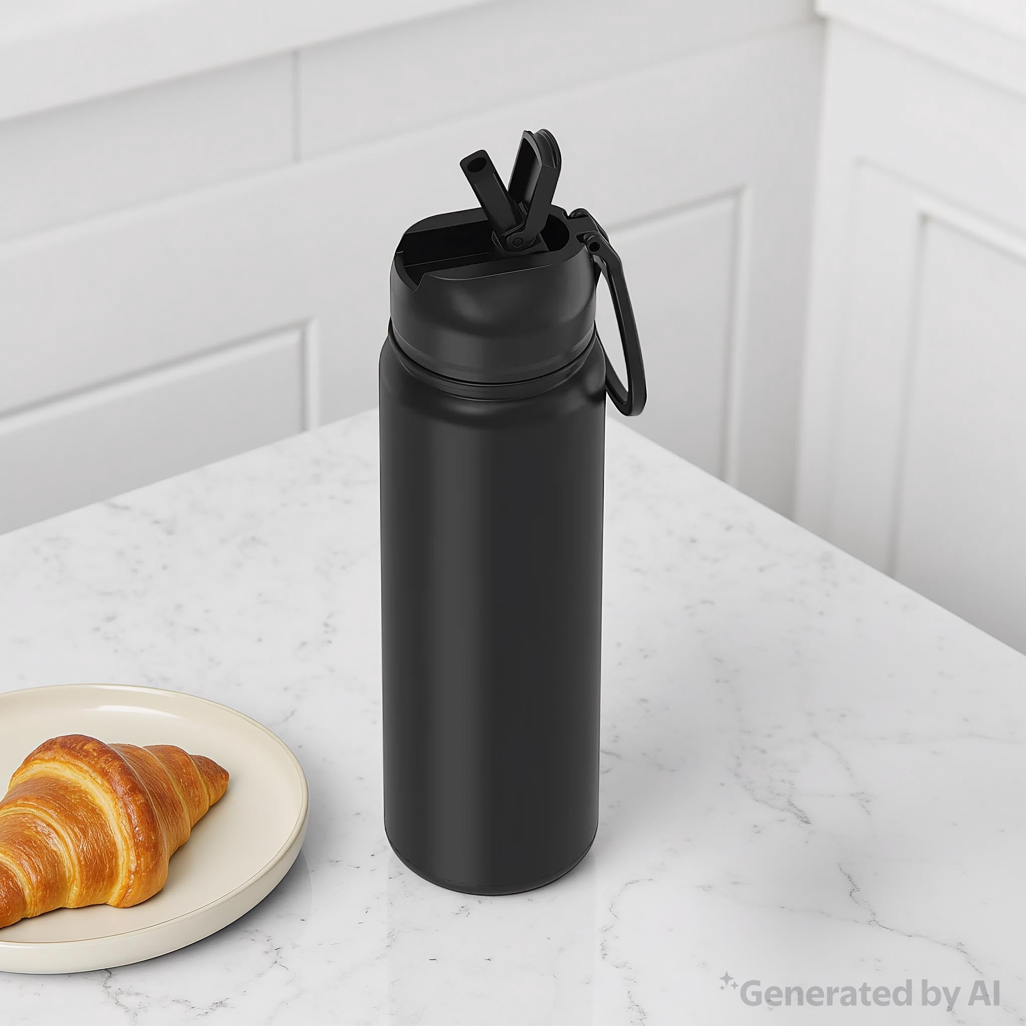 Mainstays 24 oz Stainless Steel Double Wall Water Bottle with Straw Lid, Black