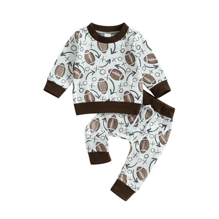

Wassery Toddler Baby Girls Boys Two Piece Outfit Set Long Sleeve Sweatshirt Football Print Pullover Tops and Elastic Sweatshirt 6M 12M 18M 2T 3T Infant Fall Clothes