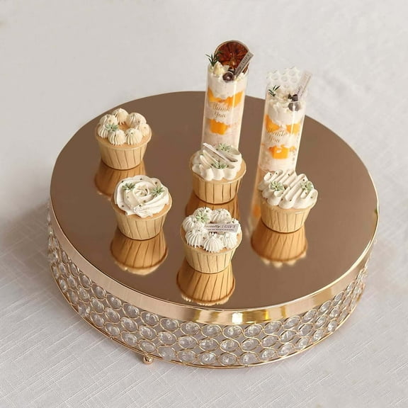Efavormart Gold Grand Wedding Beaded Crystal Metal Cake Centerpiece Stand Wedding Party Rise Cake Display Stand - 15.5" Diameter