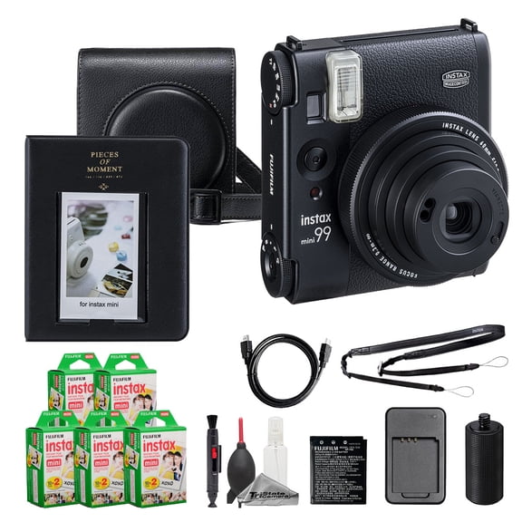 Fujifilm Instax Mini 99 Instant Film Camera (Black) Case Instax Mini Instant Film (100 Sheets) Cleaning Kit Mini Photo Album