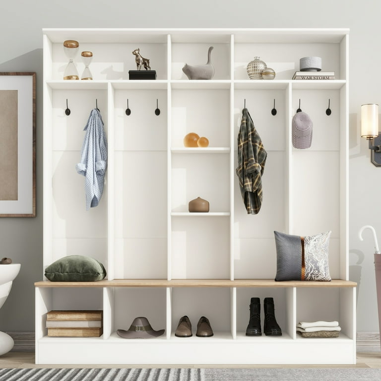 4 in 1 Entry Organizer Storage Bench Shoe Cabinet Cube Storage Coat Stand White Walmart
