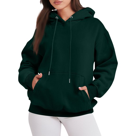 Hoodies for Women Sweaters for Women Women's Fashionable Casual Long Sleeve Solid Color Hooded Hoodie Top with Pocket Womens Tops Dark Green 3X
