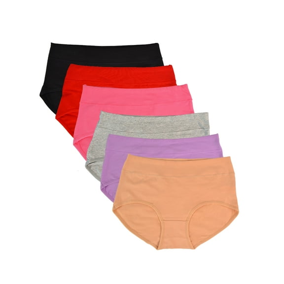 Buankoxy 6 Pack Women's Cotton Briefs Panties Mid Rise Stretch Breathable Soft Underwear Size 4