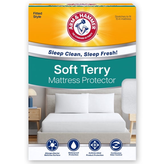 Arm & Hammer Soft Terry Mattress Protector, Waterproof, White, Full