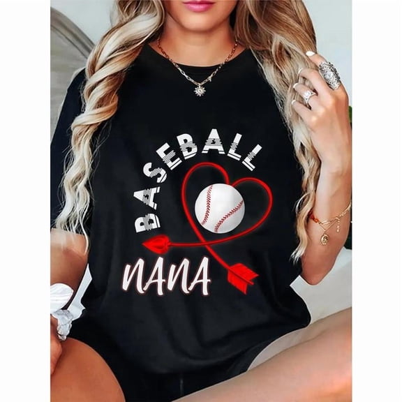 Stylish Baseball Nana Tops for Women Eye - Catching Sports - Themed Graphic Tees Fashionable Casual Short Sleeve Print Tshirts Ideal For Baseball - Enthusiast Grannies