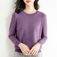 thumbnail image 2 of Women Crewneck Long Sleeve T-Shirts Solid Color Pullover Basic Shirts Casual Cozy Blouses Tee (M, Purple), 2 of 5