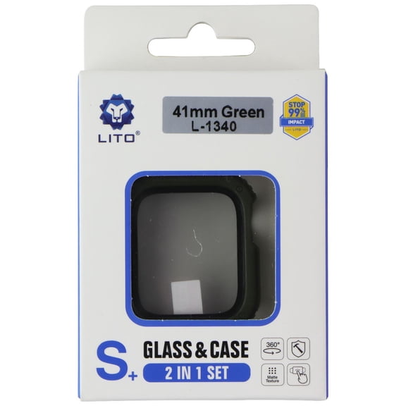 LITO S  Glass & Rugged Case for Apple Watch Series 9/8/7 (41mm) - Green (L-1340)