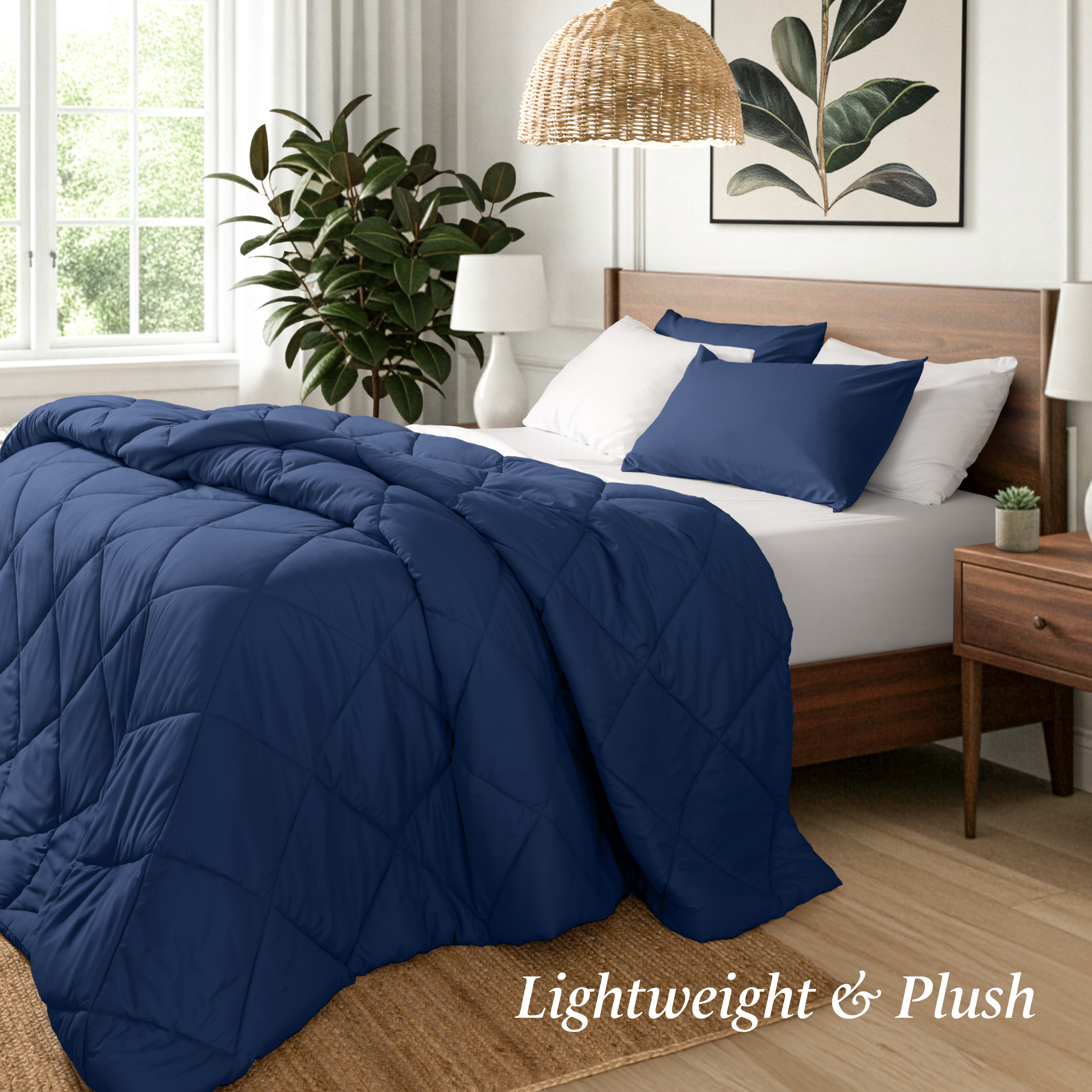 Ivy Union Comforter Set - Diamond Stitch - Easy Care Ultra - Soft Microfiber - All Season Warmth - Bedding Comforter Set - Full - Dark Blue