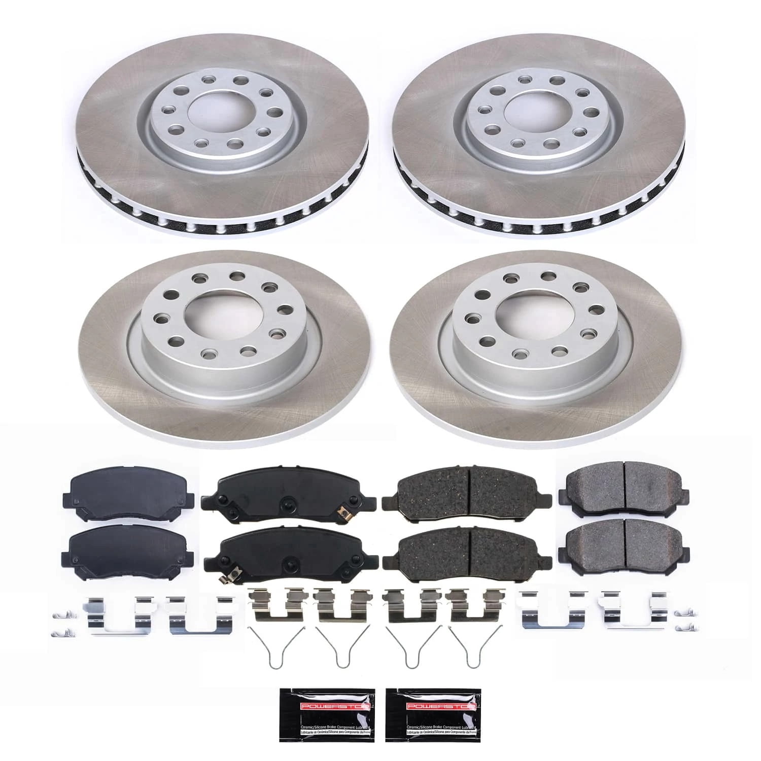 PowerStop Front and Rear Semi-Coated Rotor and Low-Dust Ceramic Brake Pad Kit SC6373