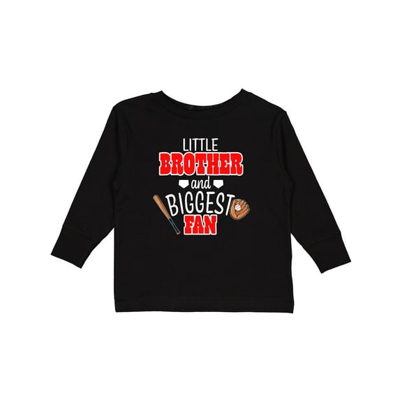 Inktastic Little Brother and Biggest Fan Baseball Glove and Bat Boys Long Sleeve Toddler T-Shirt