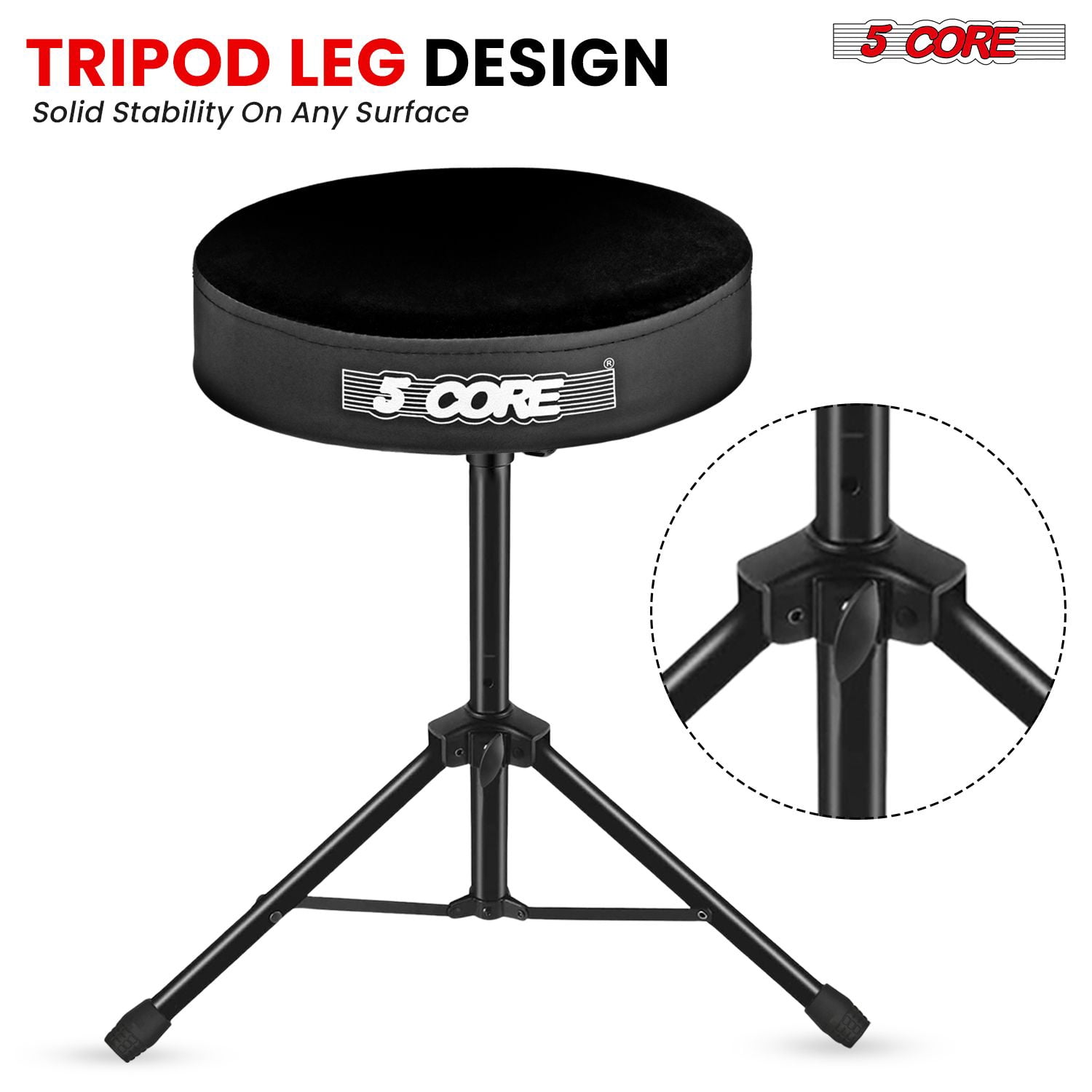 Adjustable Drum Throne Stool with 3" Thick Padding – Heavy-Duty 330 lb Capacity Guitar Seat for Adults & Kids, Anti-Slip Tripod Base