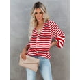 thumbnail image 5 of Womens Striped Sweater Coat Casual Long Sleeve Open Front Button Down Loose Knit Cardigan Fall Red S, 5 of 8