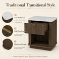 thumbnail image 3 of SESSLIFE Fluted Nightstand with Drawer, Faux Marble Top Bedside Table with Open Shelf, Modern End Table for Bedroom, Walnut, 3 of 9