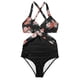 thumbnail image 5 of Traje de baño de una pieza para mujer, conjuntos de bikini para mujer, traje de baño de bikini sin mangas con estampado y escote en V, traje de baño push-up acolchado, traje de baño de poliéster para, 5 of 5
