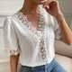 thumbnail image 5 of Blusas sueltas de manga corta con cuello en V de color sólido informal para mujer con estilo OAVQHLG3B Store lin121212, 5 of 5