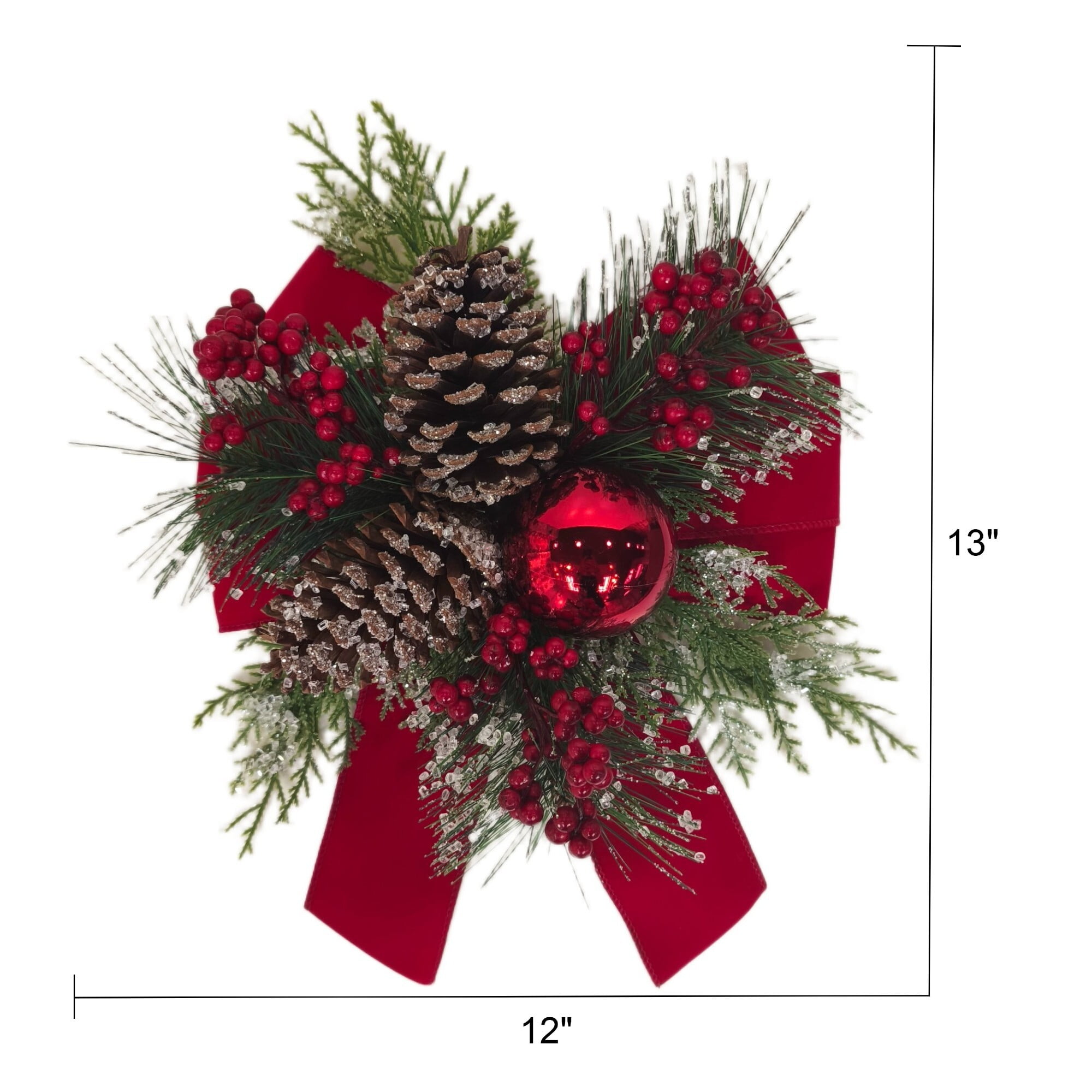 Red Velvet Christmas Floral Bow Decor, 13" Tall, Holiday Time