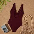 thumbnail image 4 of MDUKONU Maillot de Bain une-Pièce à Col Licou en V pour Femme One Piece Froncé Rouge m, 4 of 9