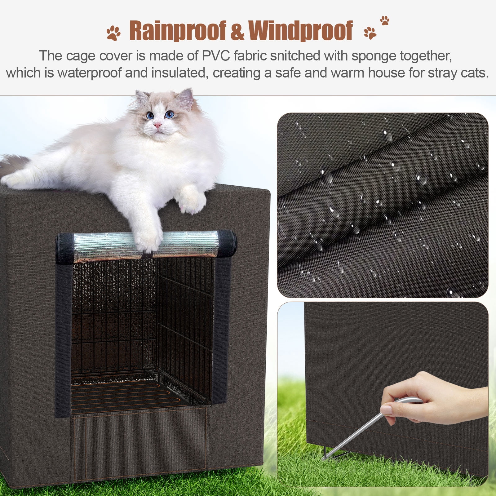 Xecessory Large Heated Cat House for Outdoor Cats in Winter, Waterproof Insulated Outdoor Cat House, Feral Cat Shelter with Heating Pad for Small Animals (Brown)