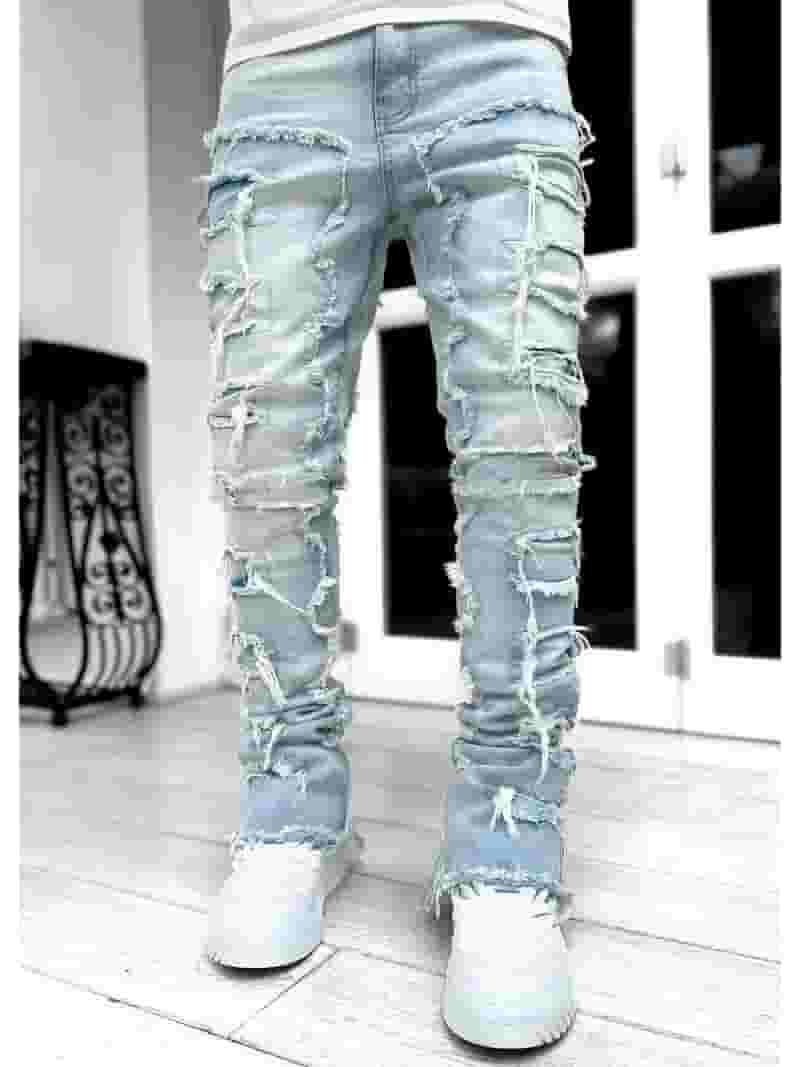 まとめ買いでお得 Ripped Jeans Stacked Fit Regular Men's Slim Patch Fit Clothing